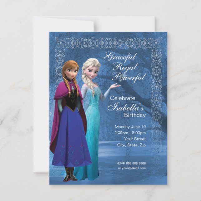 Congelé Anna et Elsa Snowflake Invitation Annivers (Devant)
