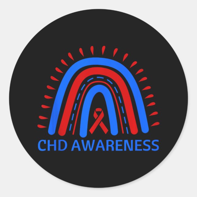 Congenital Heart Defect Awareness Rainbow Red &amp Classic Round Sticker (Front)