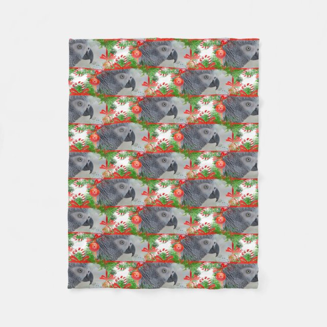 Congo African Grey Parrot Christmas Fleece Blanket (Front)