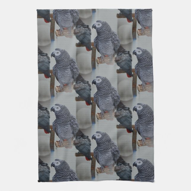 Congo African Grey Parrot in Mirror Kitchen Towel (Vertical)