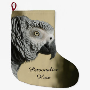 Congo African Grey Parrot with Ruffled Feathers Large Christmas Stocking