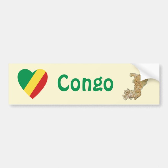 Congo-Brazzaville Flag Heart + Map Bumper Sticker (Front)