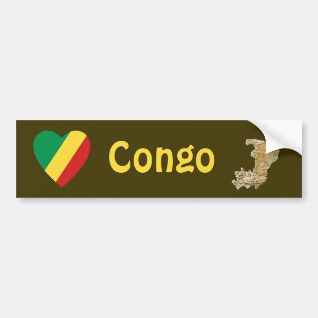 Congo-Brazzaville Flag Heart + Map Bumper Sticker (Front)