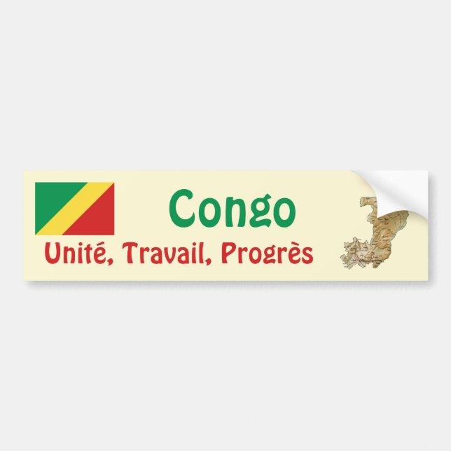 Congo-Brazzaville Flag + Map Bumper Sticker (Front)