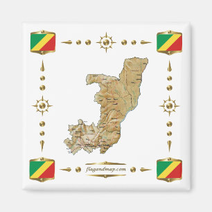 Congo-Brazzaville Map + Flags Magnet