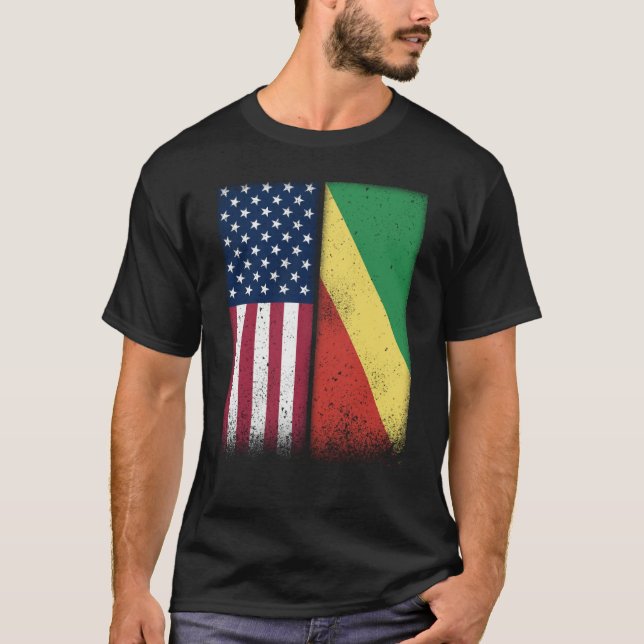 Congo Congolese American Flags Proud USA Congo T-Shirt (Front)