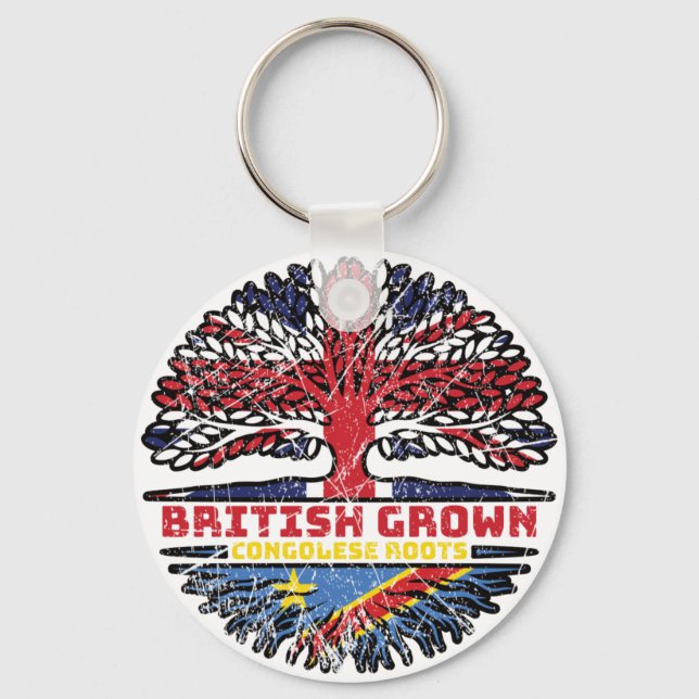 Congo Congolese Uk United Kingdom British Tree Keychain (Front)