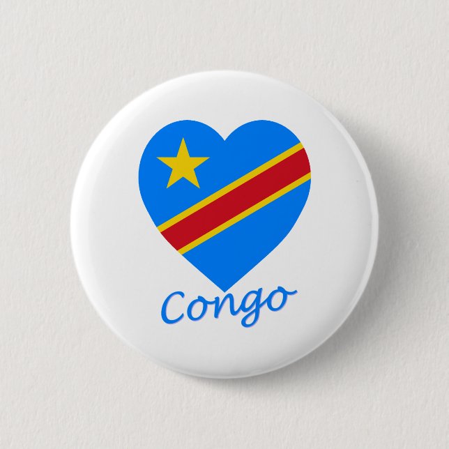 Congo Democratic Republic Flag Heart 2 Inch Round Button (Front)