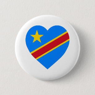 Congo Democratic Republic Flag Heart 2 Inch Round Button