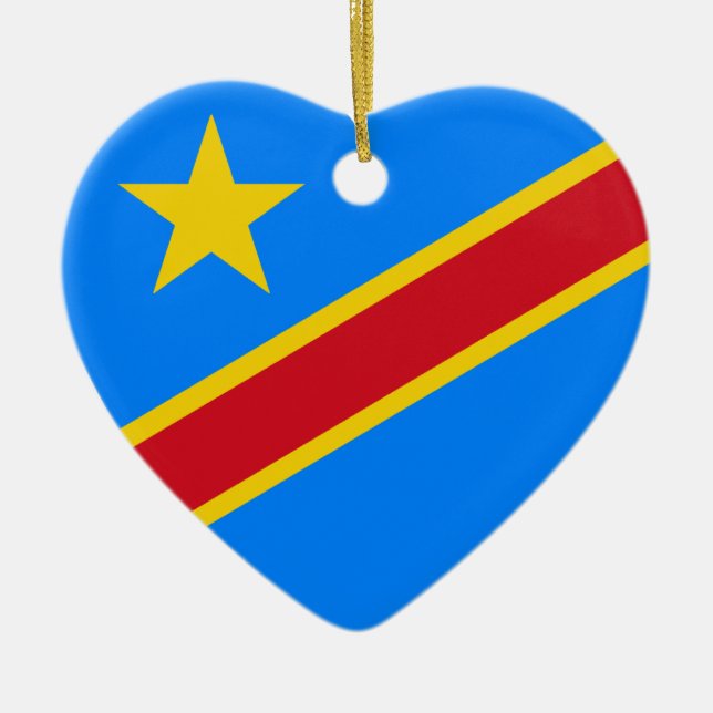 Congo Democratic Republic Flag Heart Ceramic Ornament (Front)