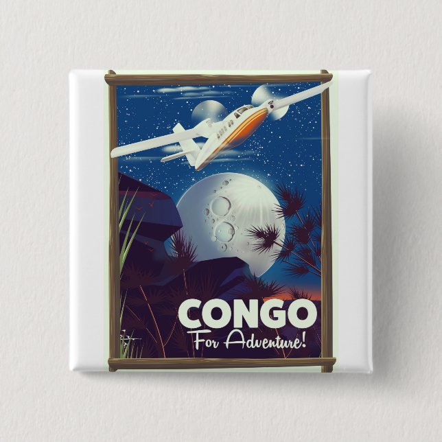 Congo For Adventure! travel poster 2 Inch Square Button (Front)