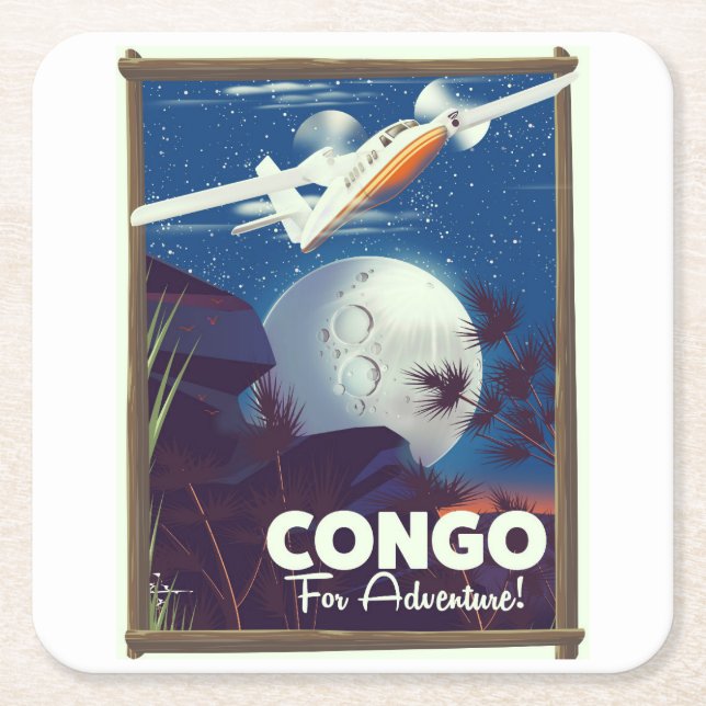 Congo For Adventure! travel poster Square Paper Coaster (Front)