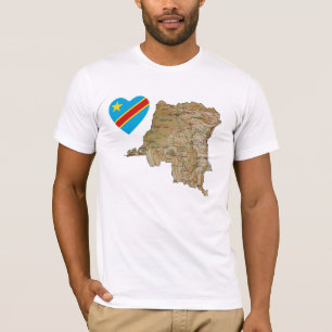Congo-Kinshasa Flag Heart and Map T-Shirt