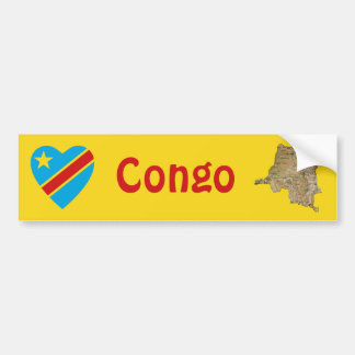 Congo-Kinshasa Flag Heart + Map Bumper Sticker
