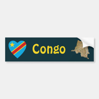 Congo-Kinshasa Flag Heart + Map Bumper Sticker
