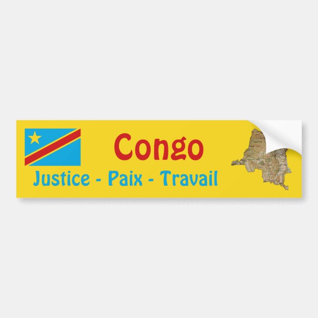 Congo-Kinshasa Flag + Map Bumper Sticker (Front)