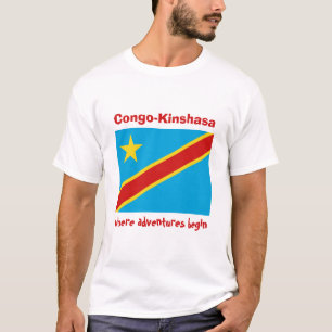 Congo-Kinshasa Flag + Map + Text T-Shirt