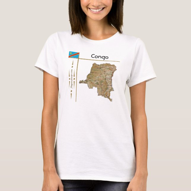 Congo-Kinshasa Map + Flag + Title T-Shirt (Front)