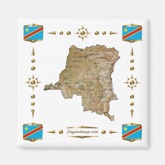 Congo-Kinshasa Map + Flags Magnet (Front)