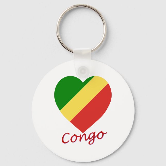 Congo Republic Flag Heart Keychain (Front)