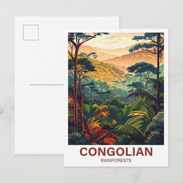 Congolian Rainforest Illustration Travel Postcard (Front/Back)