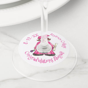 Con'grad'ulations Pink Cap Gown Diploma Graduation Wine Glass Tag