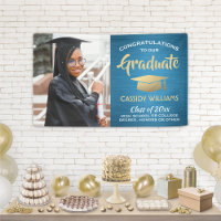 Congrats 1 Photo Brushed Teal Blue Gold Graduation