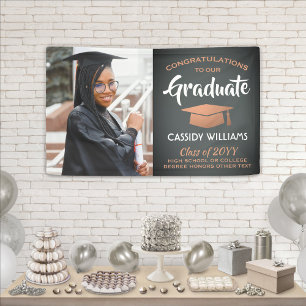 Congrats 1 Photo Grey and Faux Copper Graduation Banner