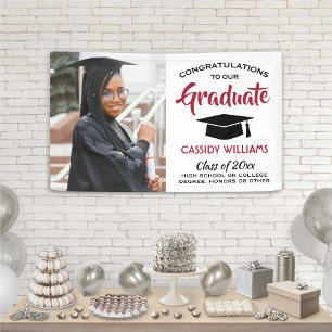 Congrats 1 Photo Modern Red Black White Graduation Banner
