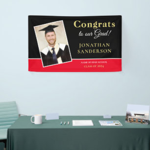 Congrats 2024 Grad Name Photo Gold Black Red Banner
