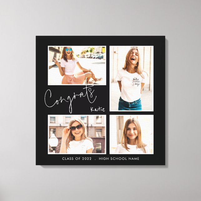 Congrats 2024 Graduate 4 Photod Name Black Canvas Print (Front)