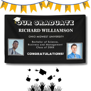 Congrats 2 Photo Black and White Modern Graduate Banner
