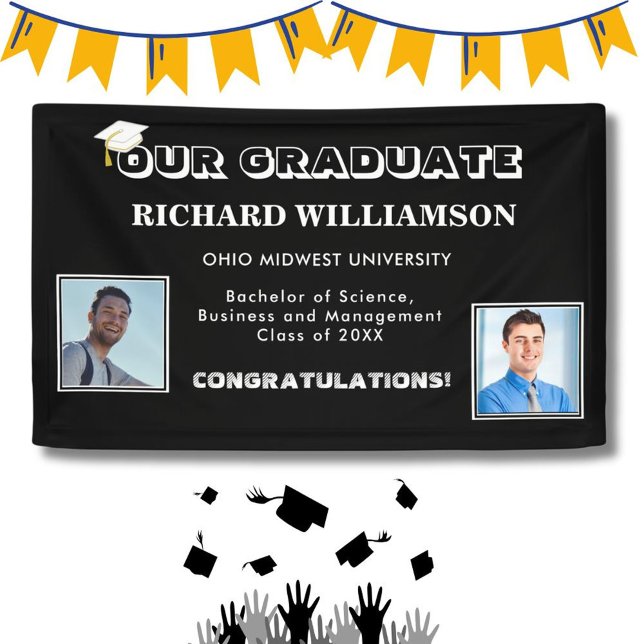 Congrats 2 Photo Black and White Modern Graduate Banner (Creator Uploaded)
