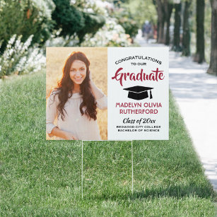 Congrats 2 Photo Red Black White Graduation Yard Garden Sign