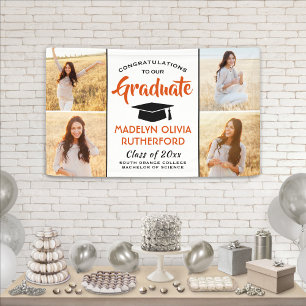 Congrats 4 Photo Orange Black and White Graduation Banner
