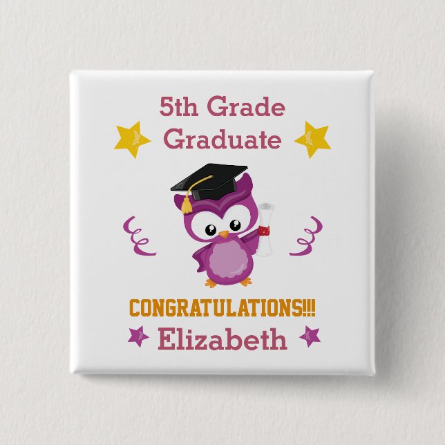 Congrats 5th grade graduate  2 inch square button (Front)