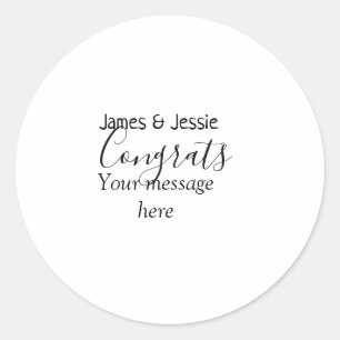 Congrats add name message wedding newly wed couple classic round sticker