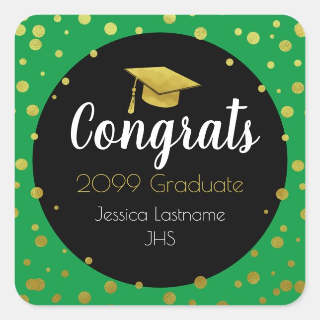 Congrats Any Year Graduate Gold Confetti Square Sticker (Front)