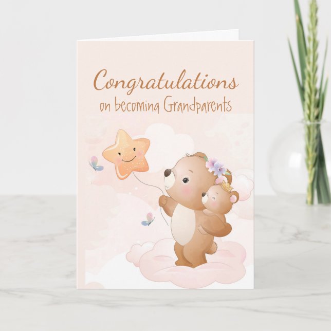 Congrats Baby Fun Cute Bear Animals Grandparents Card (Front)