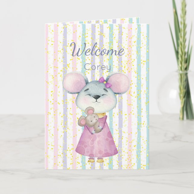 Congrats Baby Fun Cute Mouse Animal Custom Card (Front)