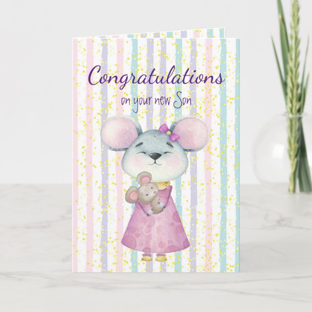 Congrats Baby Fun Cute Mouse Animal Son Card (Front)