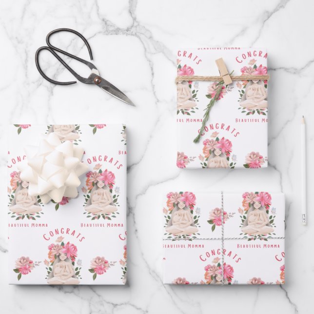 Congrats Beautiful Momma Wrapping Paper Sheets (Front)
