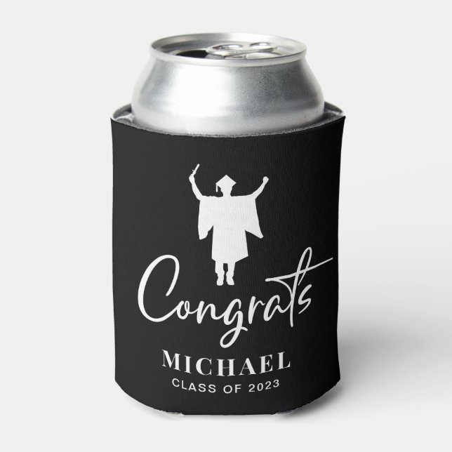 Congrats Black Graduation Party Can Cooler (Can Front)