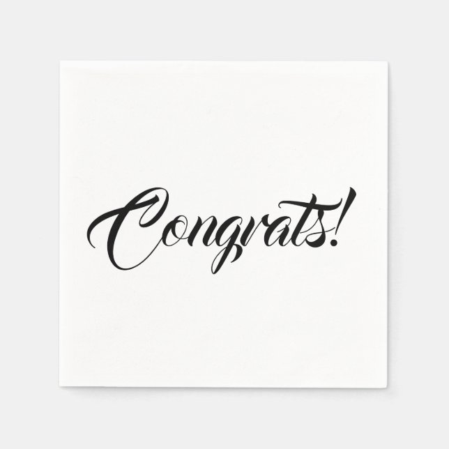 Congrats black white custom script elegant minimal napkin (Front)