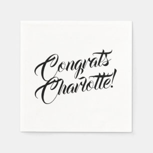 Congrats black & white custom script name elegant napkin