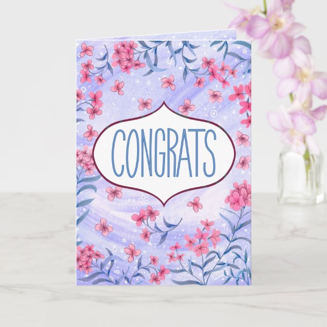 Congrats Blue and Pink Floral Celebration Card (Orchid)