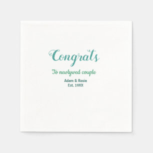 Congrats blue green wedding couple name est. year napkin