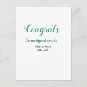 Congrats blue green wedding couple name est. year postcard