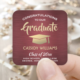 Congrats Brushed Burgundy, White & Gold Graduation Square Sticker