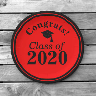 Congrats Class of 2024 Red Black Paper Plate
